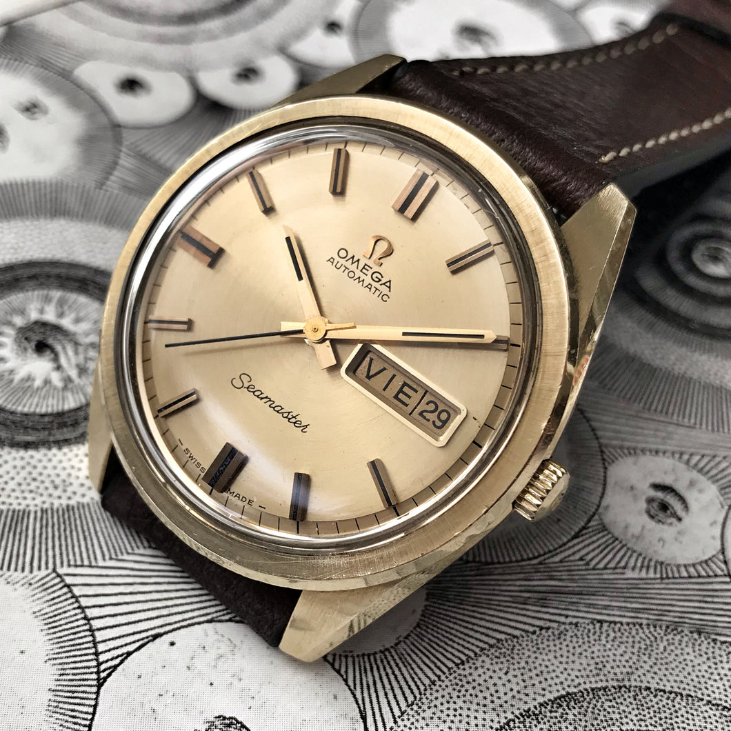 LARGE 1968 OMEGA SEAMASTER 166.032 SOLID GOLD CAP RETROWATCHGUY