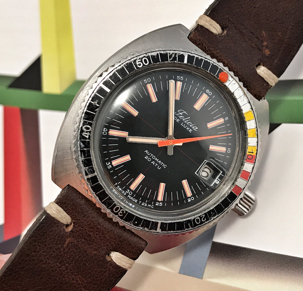 SLEEK~70s FELICIA DELUXE 20ATU SKIN-DIVER~SERVICED – RETROWATCHGUY